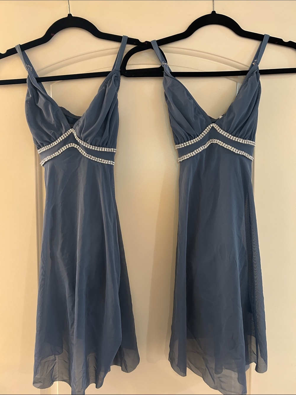 Chiffon Rhinestone-Trim Slate Blue Chemise Dance Costume duet pair of 2